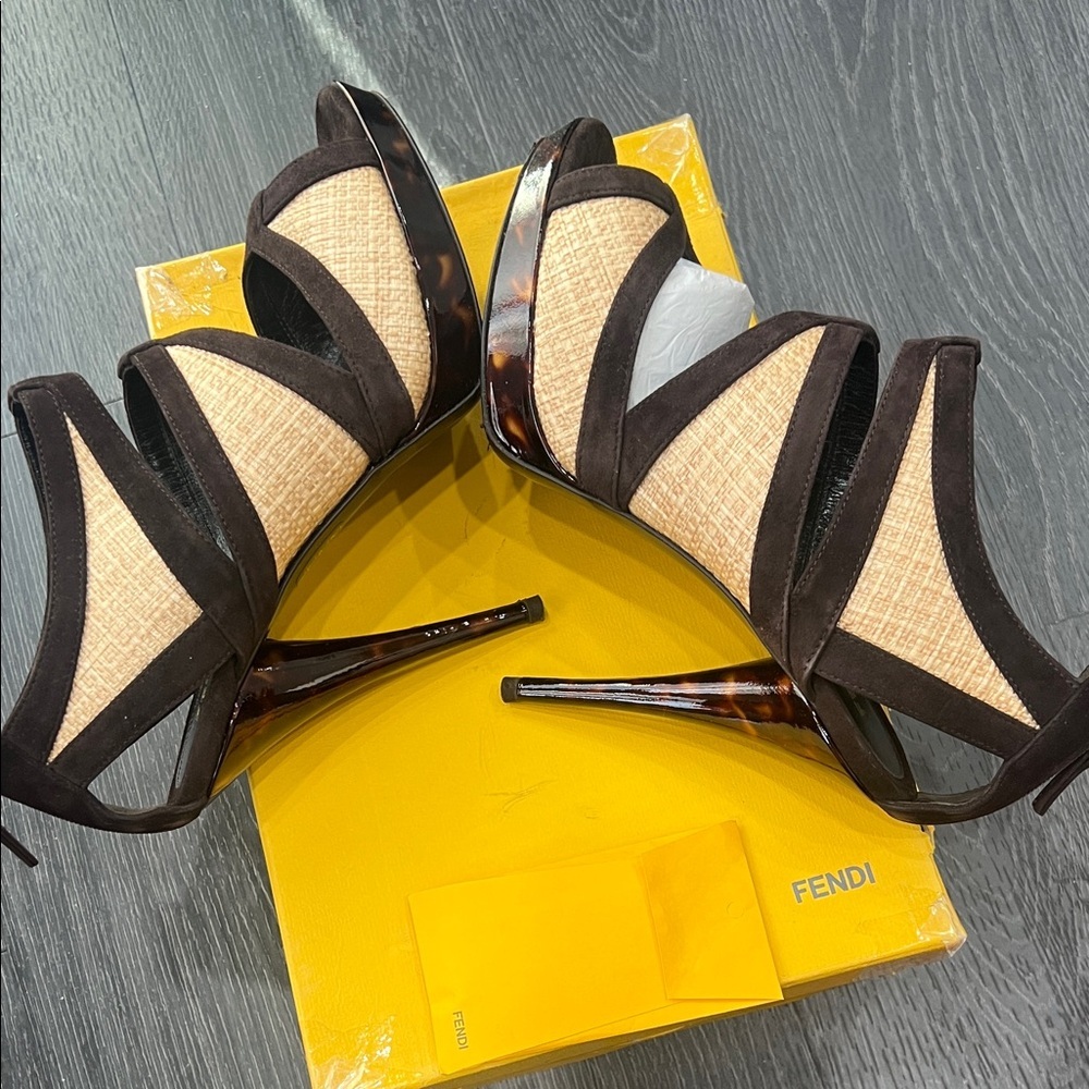 Fendi Brown and Tan Strappy Heels - Picture 4 of 8